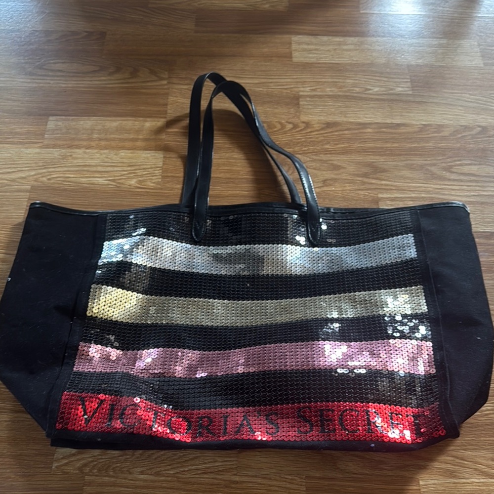 Victoria's Secret Black and Red Sequin Tote Bag